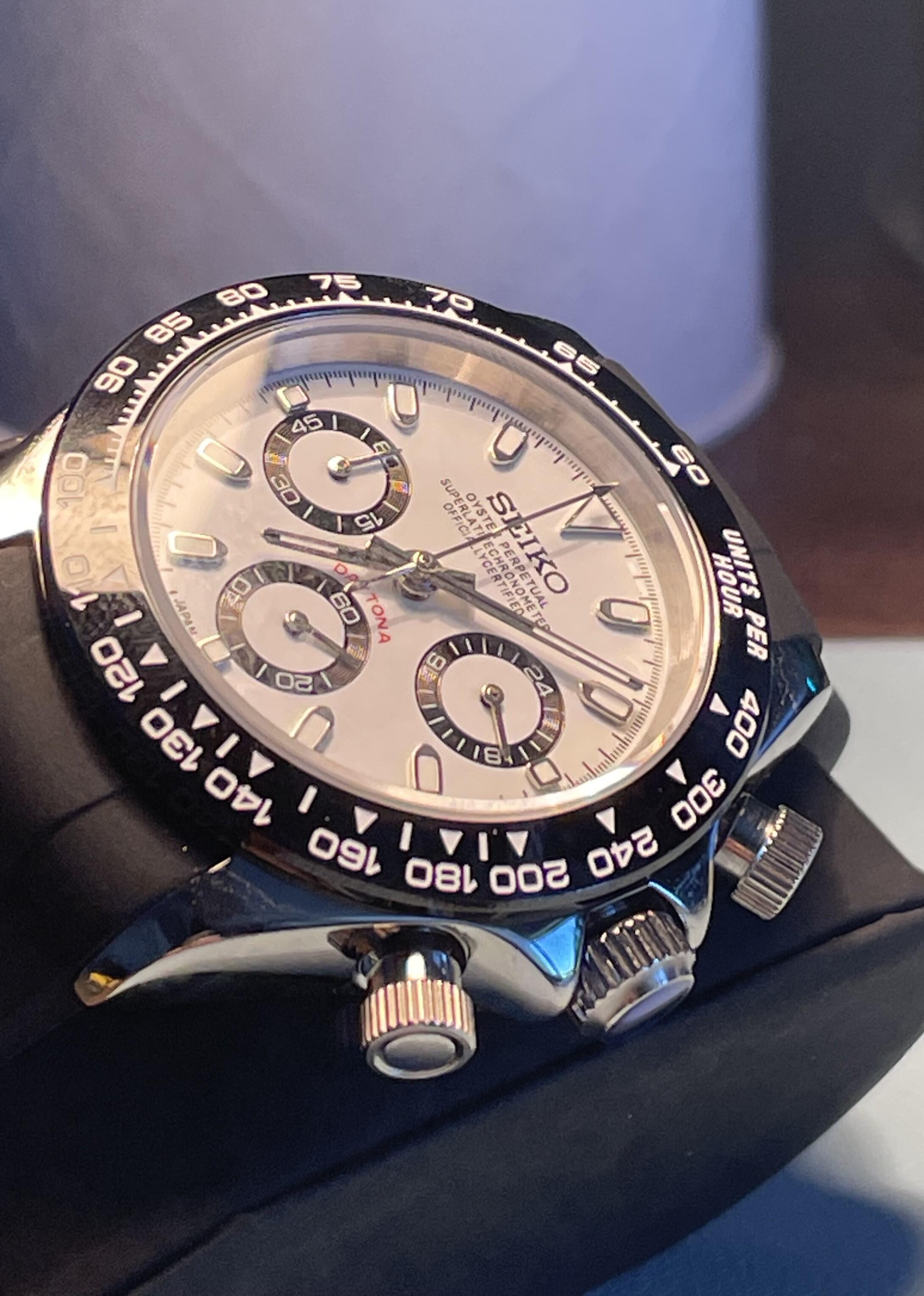 seiko mod watch choronogrpah watch white dial 