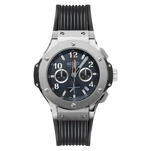 черен циферблат, неръждаема стомана,  черна гумена каишка, гумена каишка, кварцов механизъм vk63, хронограф,
black dial, stainless steel, black rubber strap, rubber strap, stainless steel, quartz movement vk63, chronograph, sevato