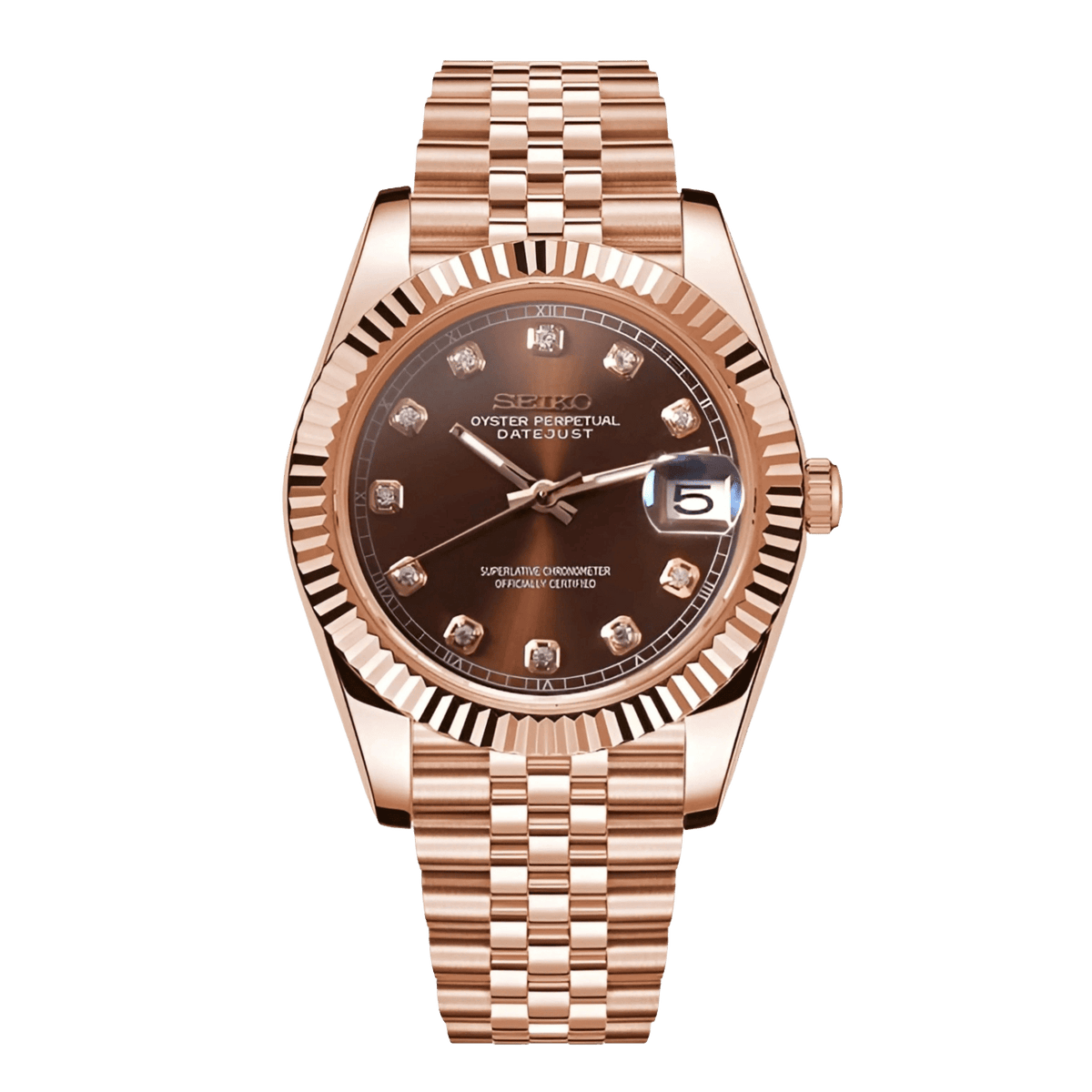 Sеiko Datejust мод часовник с циферблат розово злато, розово злато каса, камъни в циферблата.