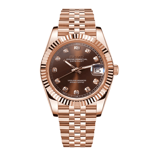 Sеiko Datejust мод часовник с циферблат розово злато, розово злато каса, камъни в циферблата.