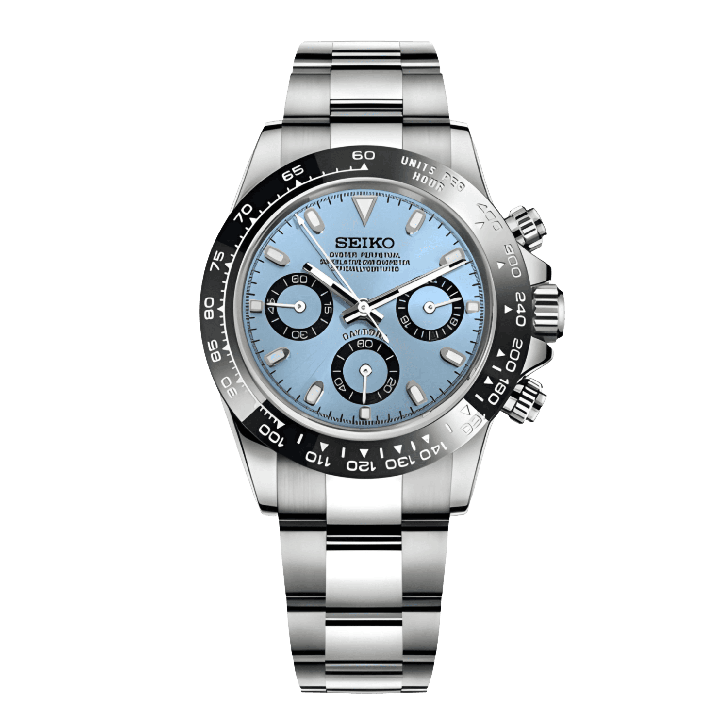 Sеiko Daytona мод часовник със светлосин циферблат и сребърна каса