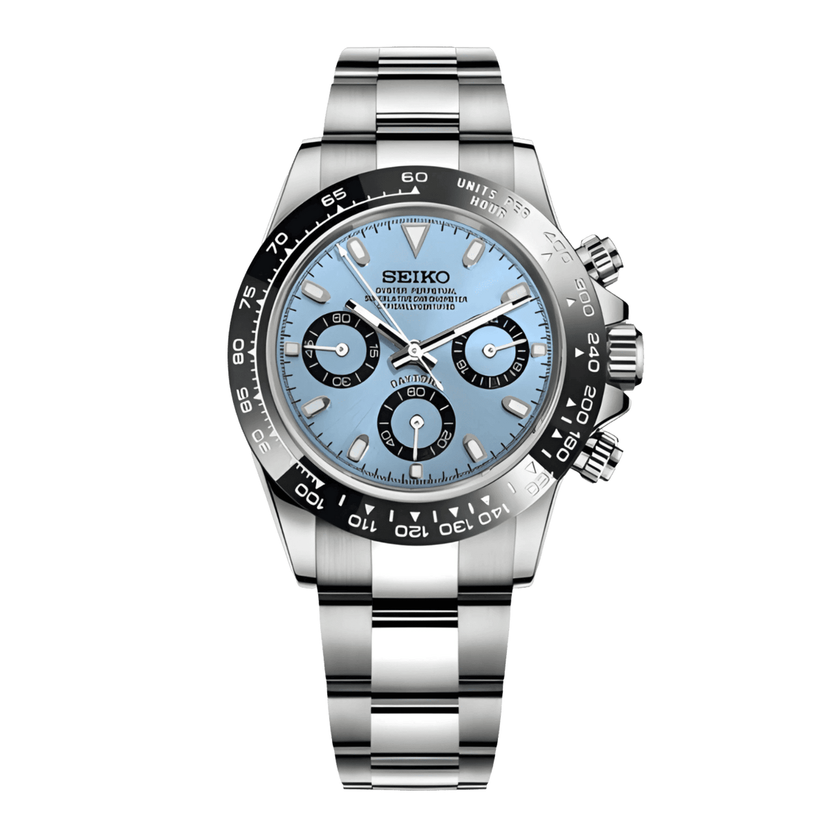 Sеiko Daytona мод часовник със светлосин циферблат и сребърна каса