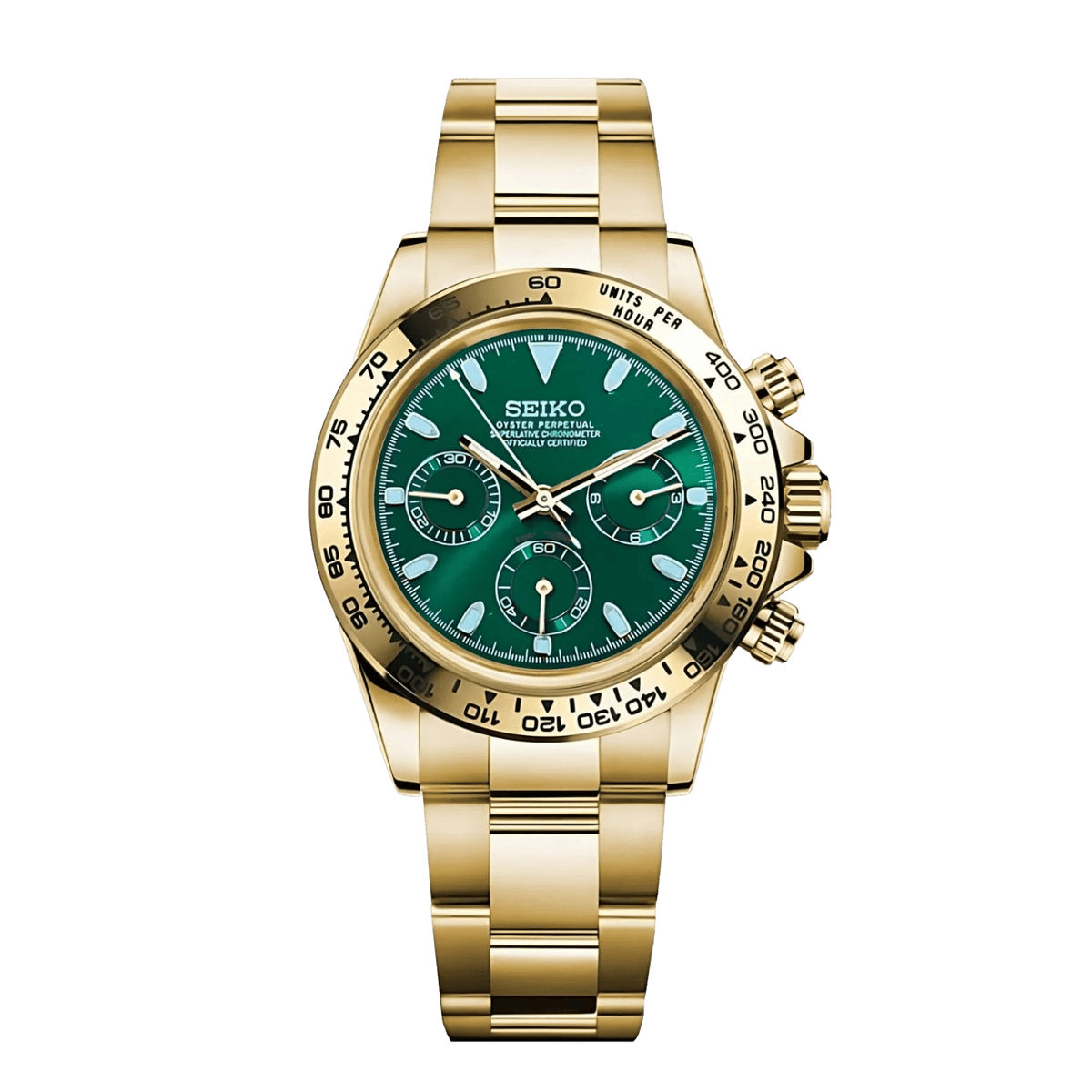 Sеiko Daytona мод часовник с зелен циферблат и златна каса