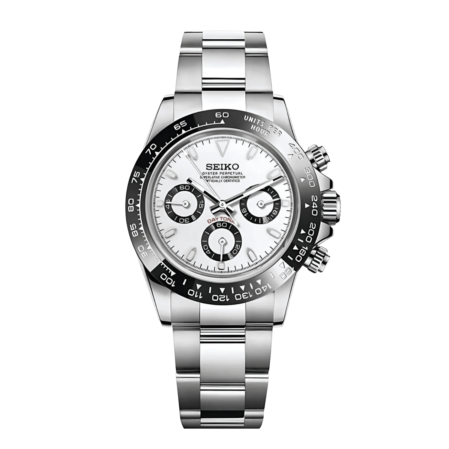 Sеiko Daytona мод часовник с бял циферблат и сребърна каса панда
