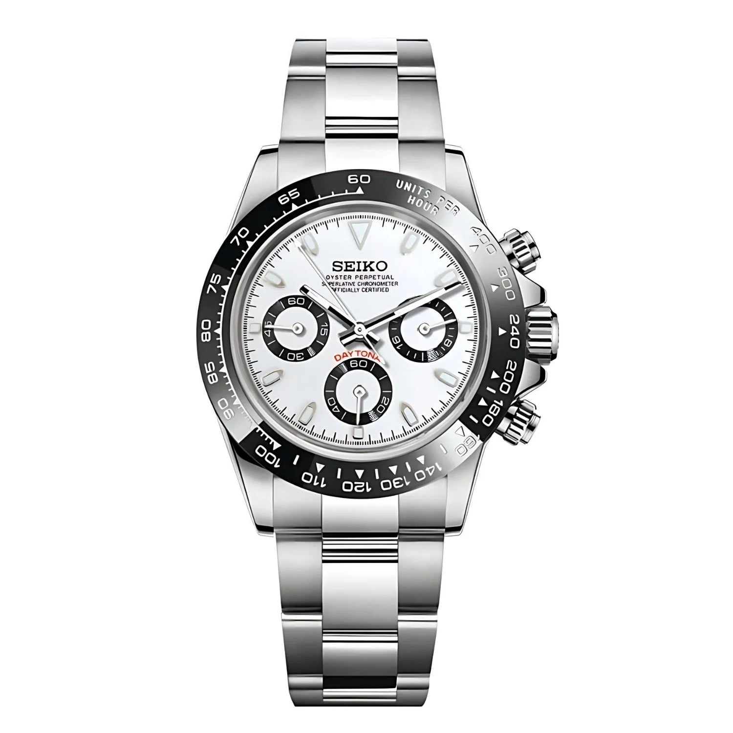 Sеiko Daytona мод часовник с бял циферблат и сребърна каса панда