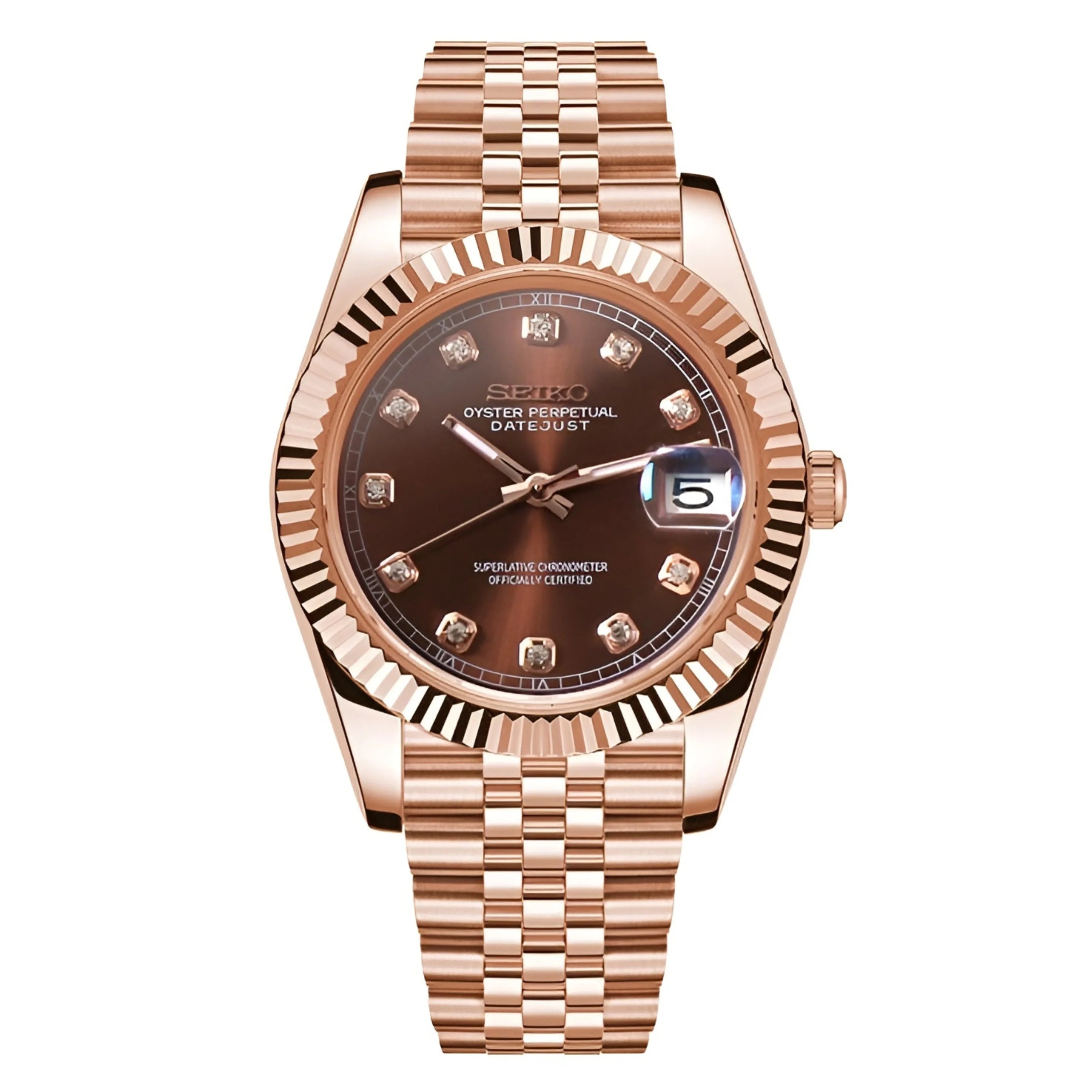 Sеiko Datejust мод часовник с циферблат розово злато, розово злато каса, камъни в циферблата.