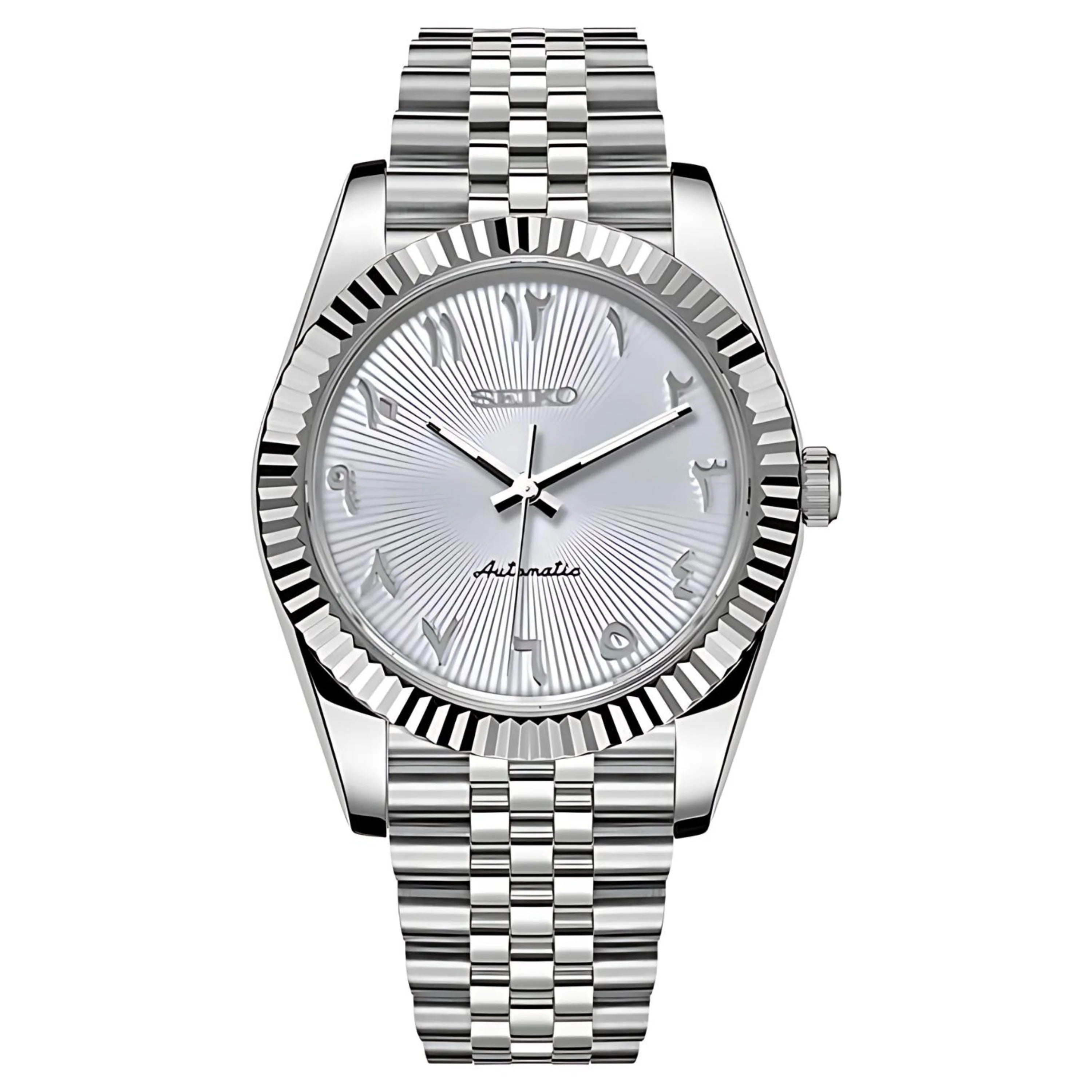 Sеiko Datejust мод часовник с сребрист циферблат и сребърна каса, арабски циферблат